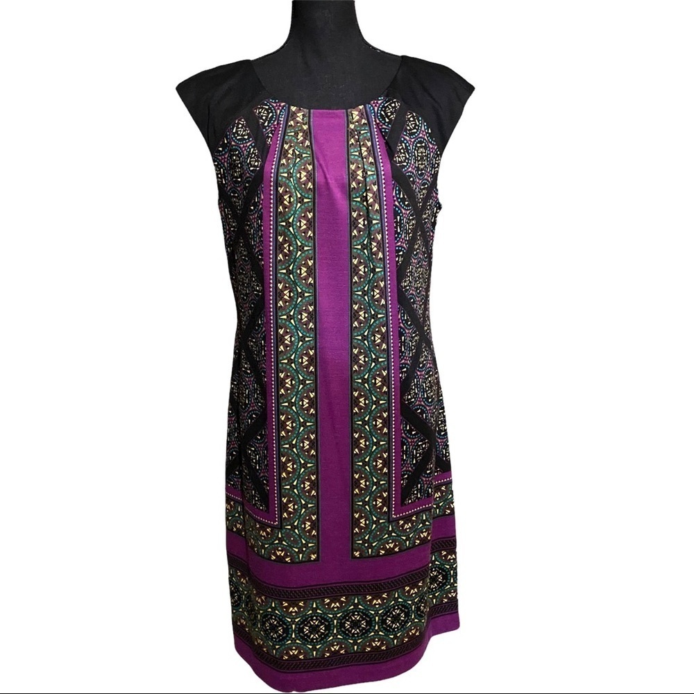 London Style Collection Mixed Print Sheath Dress Purple Career Women's XL